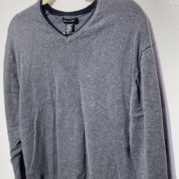 Structure Women's Rib-Knit V-Neck Long Sleeve Sweater In Gray Size L - Picture 3 of 10